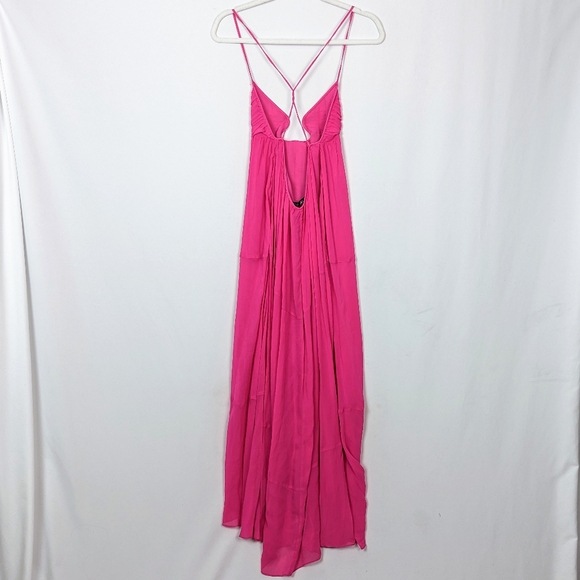 ZARA sz XS LIMITED Fuchsia Pink Voluminous Chiffon Maxi Cutout Open Back Dress - Picture 12 of 16